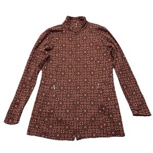 Ibex Merino Wool Full Zip Jacket Floral Pockets Hiking Outdoors Size L